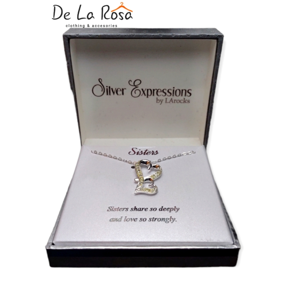 NIB Silver Expressions by LArocks Sisters Double Heart Pendant Necklace